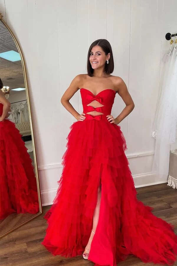 Bow Layers A Line Tulle Blue Strapless Prom Dress Bow Layers A Line Tulle Blue Strapless Prom Dress