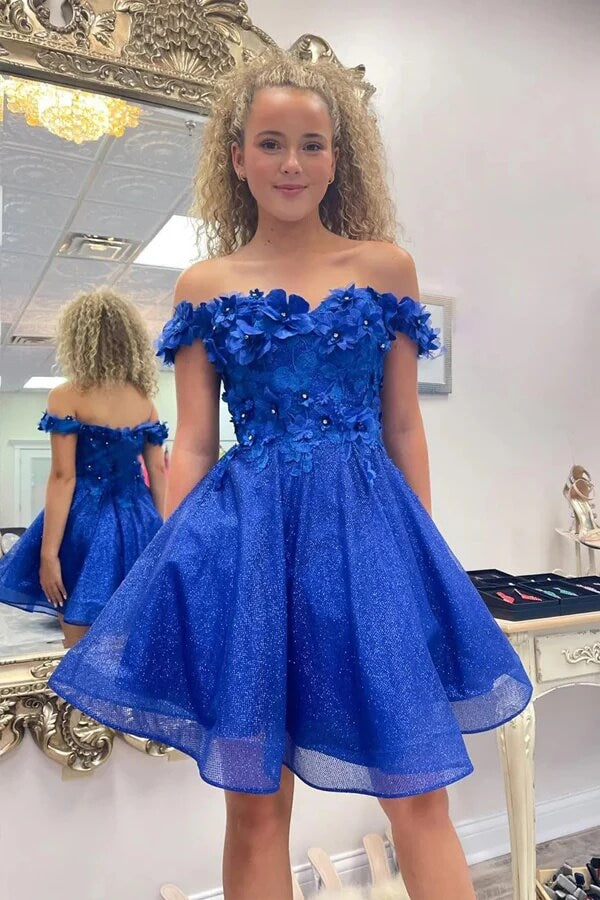 Royal Blue A-line 3D Flowers Homecoming Dresses, MH649