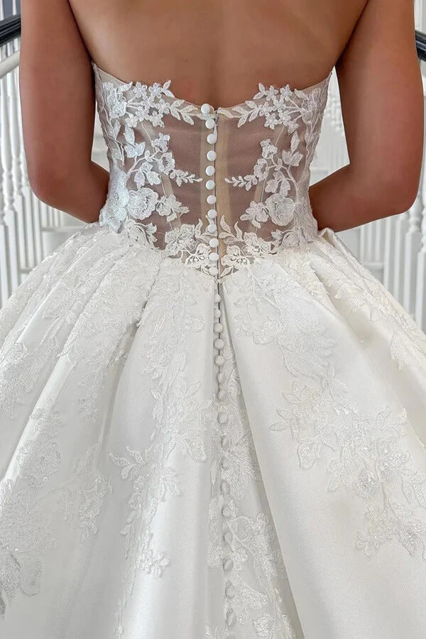 Satin Ball Gown Sweetheart Vintage Wedding Dresses With Lace Appliques, MW1071 | backless wedding dresses | winter wedding dress | wedding dresses near me | musebridals.com