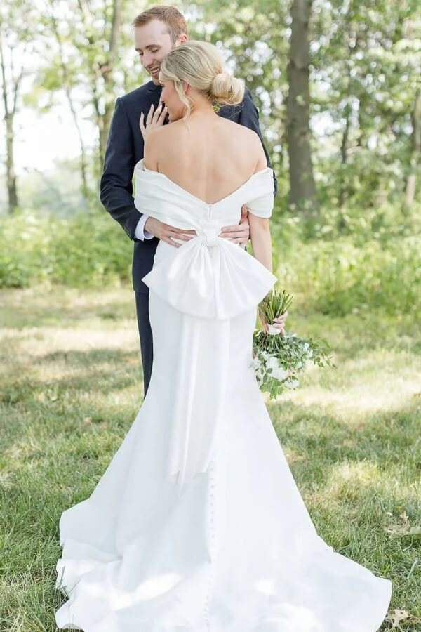 off shoulder bowknot dress Long Sleeves Off-Shoulder Bowknot Civil Wedding Dress