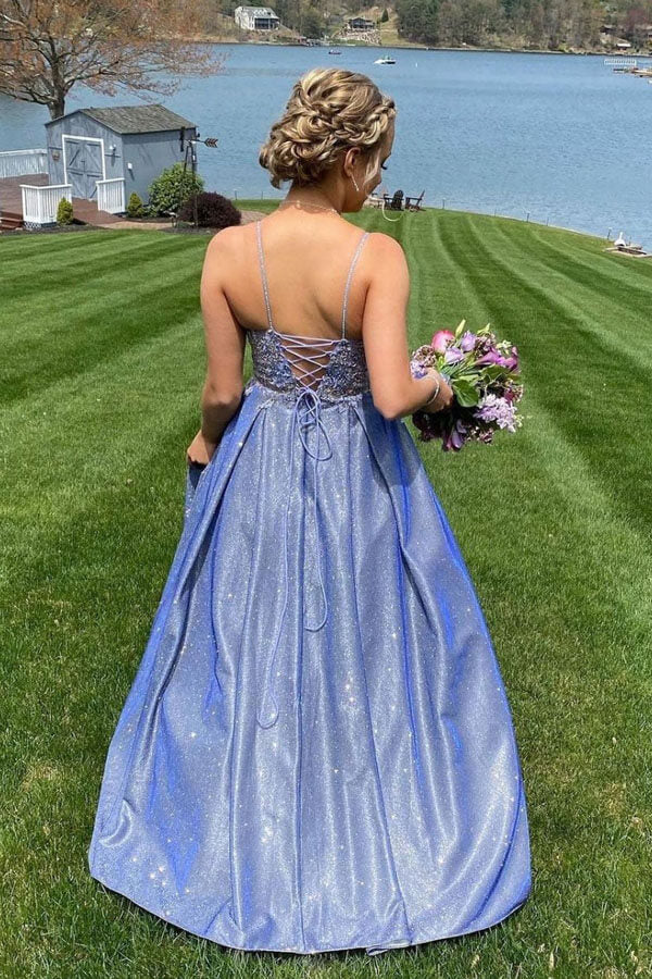 Shiny Blue A-line Sweetheart Neck Lace Top Long Prom Dresses, MP898 | lace prom dress | cheap long prom dresses | evening gown | musebridals.com