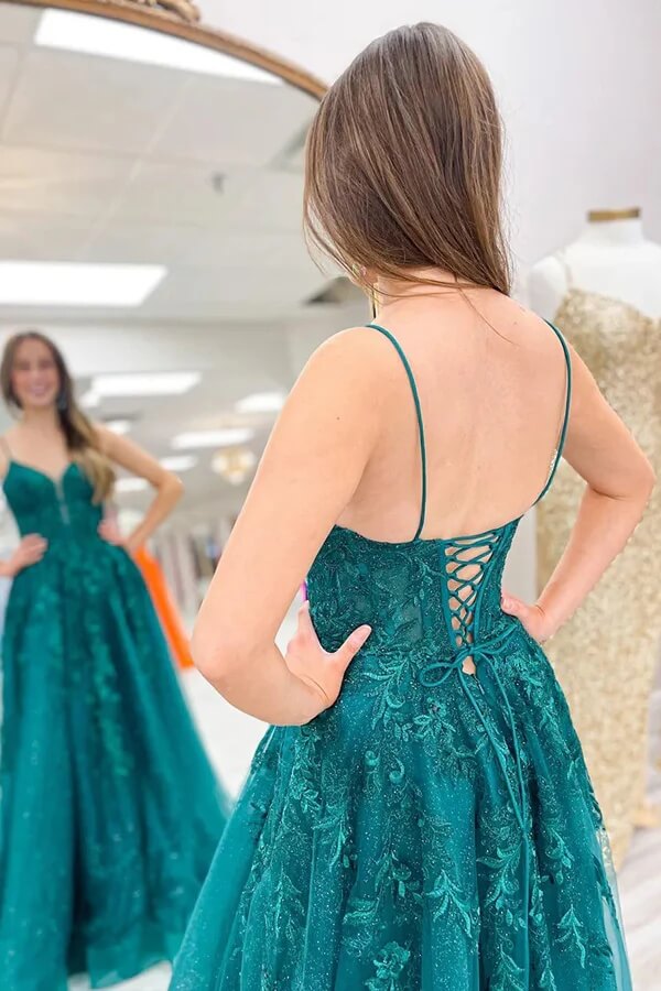 Shiny Green A-line Prom Dresses With Appliques, MP999 | Musebridals Shiny Green A-line Prom Dresses With Appliques, MP999 | Musebridals