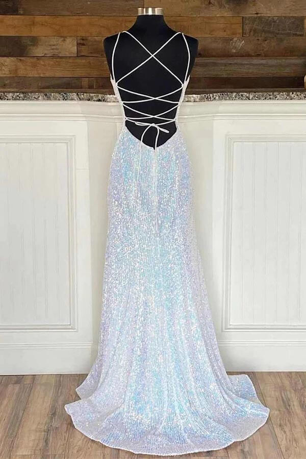 Silver Sequins Sheath Spaghetti Straps Long Prom Dress, Evening Gowns, MP844 | sparkly prom dresses | long prom dresses | long formal dresses | musebridals.com