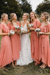 A Line Coral Chiffon Long Bridesmaid Dresses, MBD322