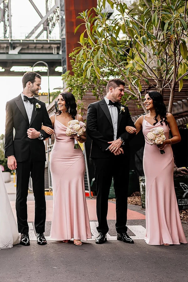 Simple Light Pink Sheath Cowl Neck Spaghetti Straps Bridesmaid Dresses, MBD228 | junior bridesmaid dresses | wedding party dress | wedding guest dress | musebridals.com