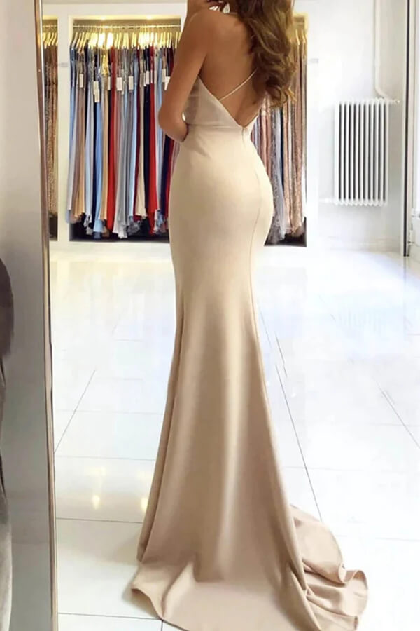 Simple Satin Mermaid V-neck Long Prom Dress With Slit, Evening Dresses, MP839 | mermaid prom dresses | evening gown | long formal dress | musebridals.com