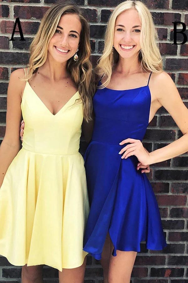 Simple Satin Spaghetti Straps Homecoming Dresses, Graduation Dresses, MH614 | homecoming dresses online | cheap homecoming dresses | short prom dress | musebridals.com