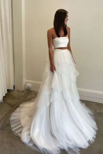 Two Piece Wedding Dress With Layered Tulle Skirt, MW1005