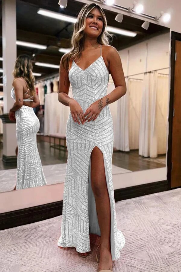 white prom dress with sequins Off-Shoulder Long White Sequin Prom Dress
