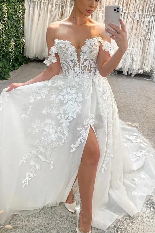 Tulle A-line Wedding Dress With Lace Appliques, MW1007