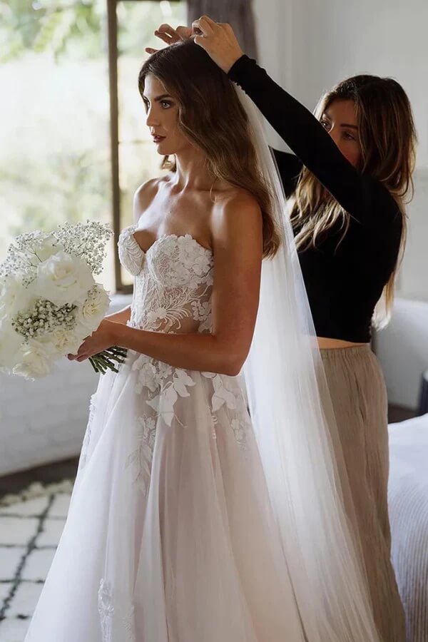 Tulle Sweetheart Sleeveless Lace Wedding Dresses, MW1026 | Musebridals Tulle Sweetheart Sleeveless Lace Wedding Dresses, MW1026 | Musebridals