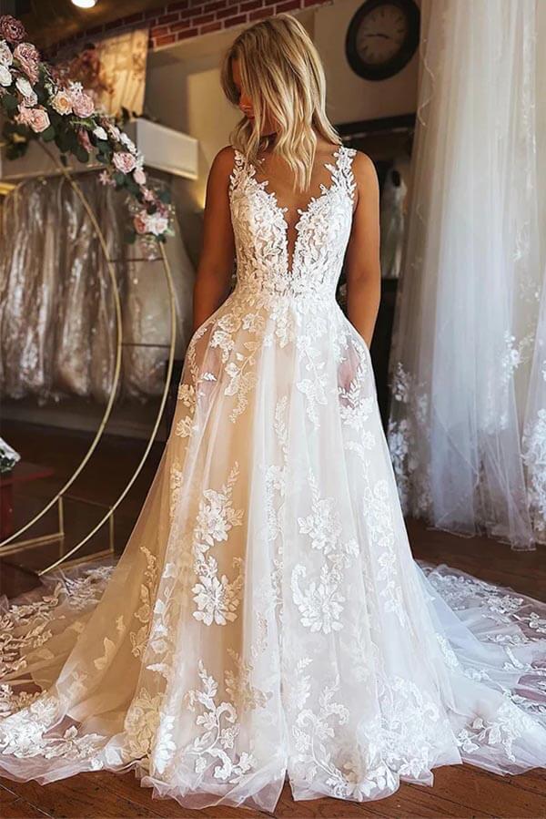 A Line V Neck Wedding Dress Real Bride Anna Classic With Appliques