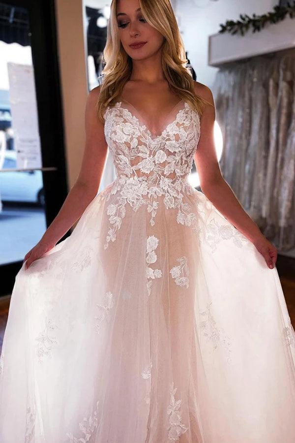 Elegant V-Neck A-line Wedding Dresses with Lace main image 1