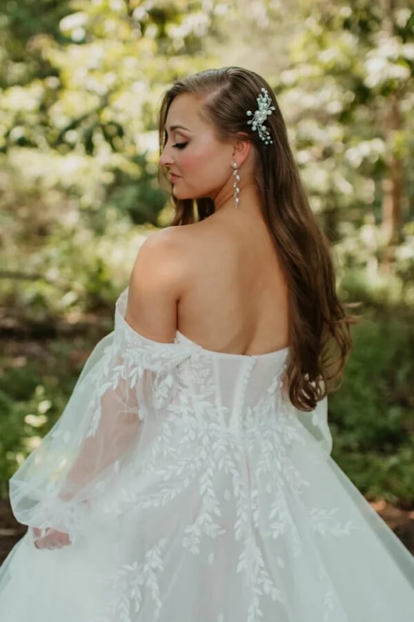 sexy boho wedding dress Tulle A Line Long Sleeves Boho Wedding Dress, MW1177