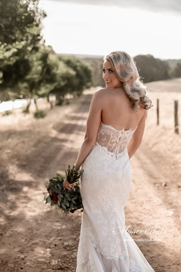 Tulle Mermaid Sweetheart Vintage Wedding Dresses With Lace Appliques, MW1053 | backless wedding dresses | bohemian wedding dress | cheap lace wedding dress | musebridals.com