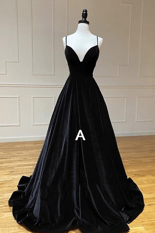 Velvet A-line V-neck Spaghetti Straps Long Prom Dresses, Party Dress, MP871 | a line prom dress | new arrival prom dresses | long formal dresses | musebridals.com