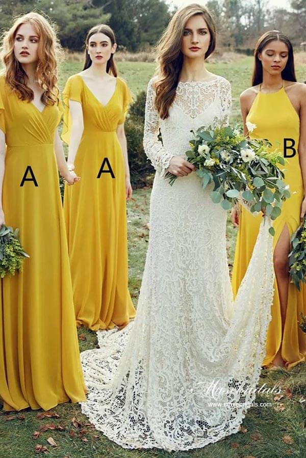 Yellow Chiffon A-line Modest Bridesmaid Dresses, Wedding Party Dress, MBD192 Yellow Chiffon A-line Modest Bridesmaid Dresses, Wedding Party Dress, MBD192
