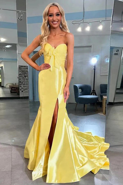 mermaid yellow prom dresses Satin Strapless Slit Dresses, MP1008 up back allows for Color:Italian 100% Washed Cotton Linen Navy Floral Sunshine Mood Crochet Dress dressesandjumpsuits