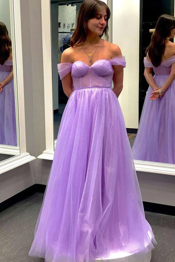 Yellow Tulle A-line Off-The-Shoulder Prom Dresses, Evening Dresses, MP838 | long prom dresses | cheap prom dresses | party dresses | musebridals.com