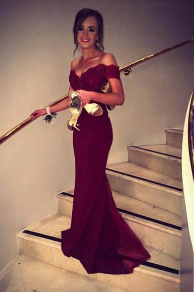 Charming Burgundy Mermaid Off Shoulder Long Prom Dresses, Party Dress, MP223 Charming Burgundy Mermaid Off Shoulder Long Prom Dresses, Party Dress, MP223