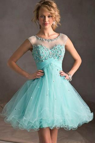 Blue Tiffany Tulle Lace Homecoming Dress, Perfect Short Prom Dresses, MH145