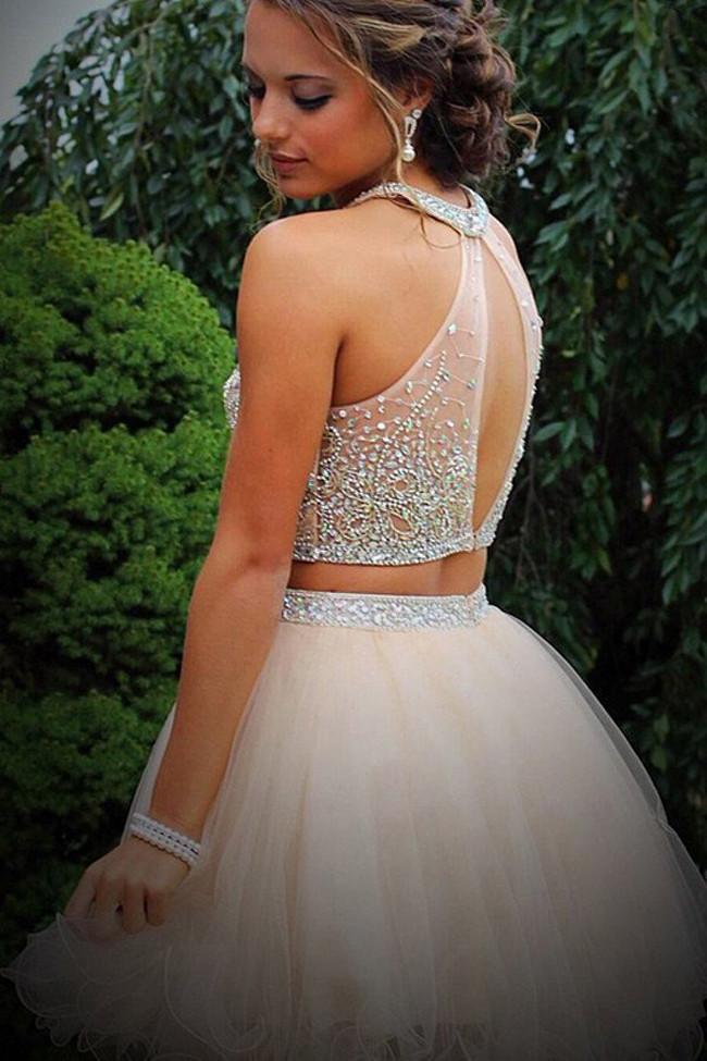 Fabulous Beaded Two Piece Homecoming Dresses Tulle Short Prom Dresses, MH200 at musebridals.com