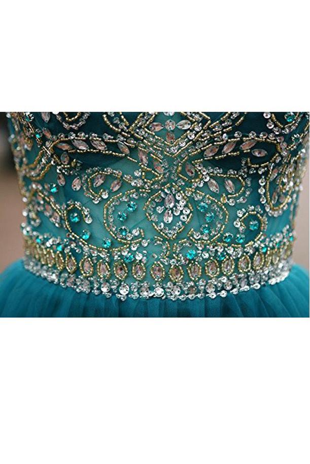 Green Beaded Tulle Scoop Neckline A Line Homecoming Dresses for Girls, MH331