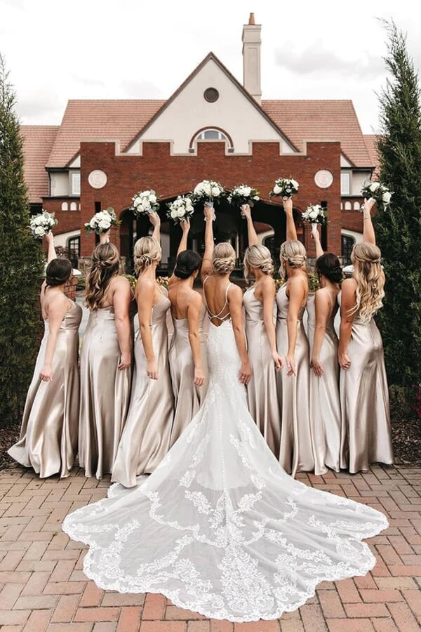 A-line Silk Satin Spaghetti Straps Bridesmaid Dresses, Wedding Party Dress, MBD180 | budget bridesmaid dresses | bridesmaid outfit | bridesmaid dresses cheap | musebridals.com
