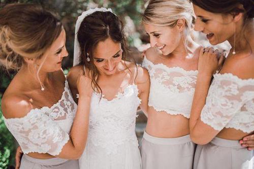 Beautiful Chiffon Lace Top Two pieces Short Sleeve Beach Wedding Bridesmaid Dress, MB200 Musebridals Beautiful Chiffon Lace Top Two pieces Short Sleeve Beach Wedding Bridesmaid Dress, MB200 Musebridals