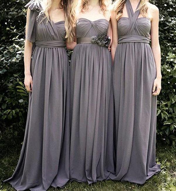 Gray Chiffon A Line Convertible Long Bridesmaid Dresses for Wedding Party, MB154|musebridals.com