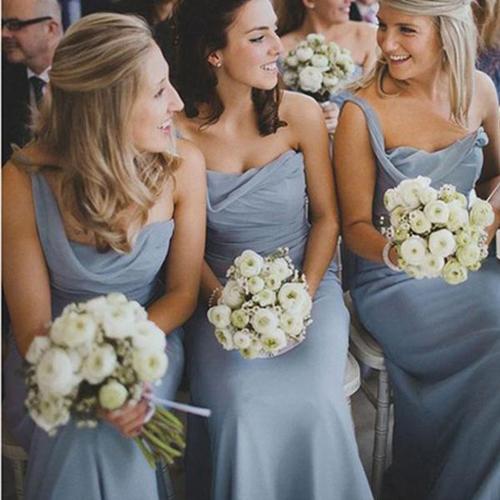 Dusty Blue A-line Chiffon One Shoulder Long Bridesmaid Dresses, MB132 Musebridals Dusty Blue A-line Chiffon One Shoulder Long Bridesmaid Dresses, MB132 Musebridals