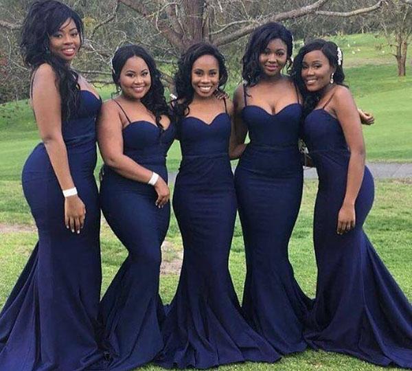 Navy Blue Satin Spaghetti Straps Mermaid Sweetheart Long Bridesmaid Dresses, MB182 Navy Blue Satin Spaghetti Straps Mermaid Sweetheart Long Bridesmaid Dresses, MB182