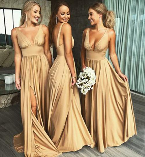 musebridals.com offer Simple Cheap A-Line V-Neck Floor-Length Long Bridesmaid Dress with Slit, MB203