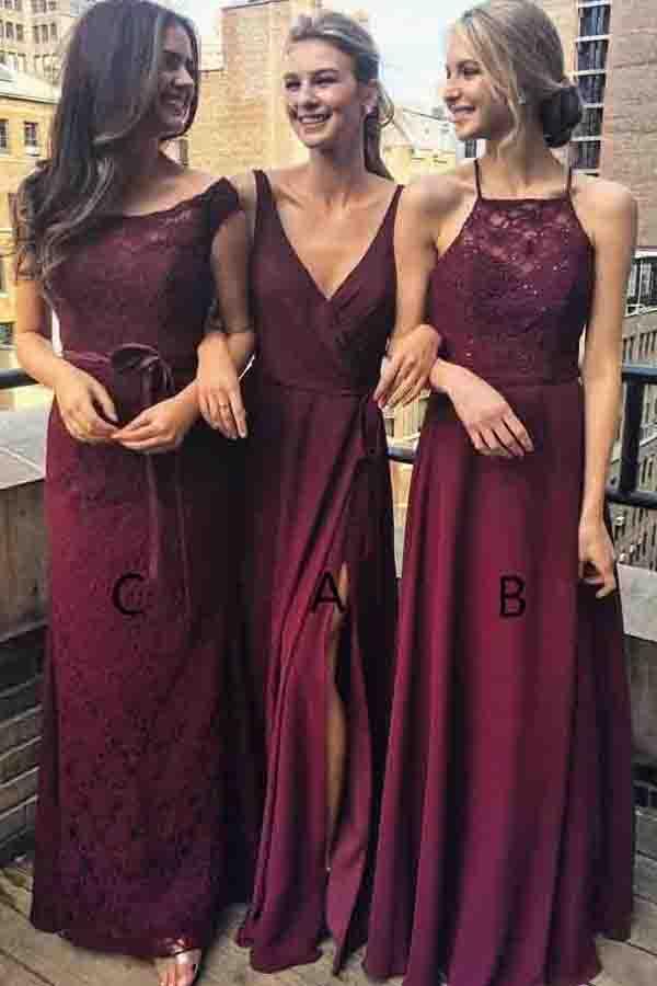 New Arrival Chiffon V-Neck A-Line Grape Long Bridesmaid Dresses with Split, MB184 New Arrival Chiffon V-Neck A-Line Grape Long Bridesmaid Dresses with Split, MB184