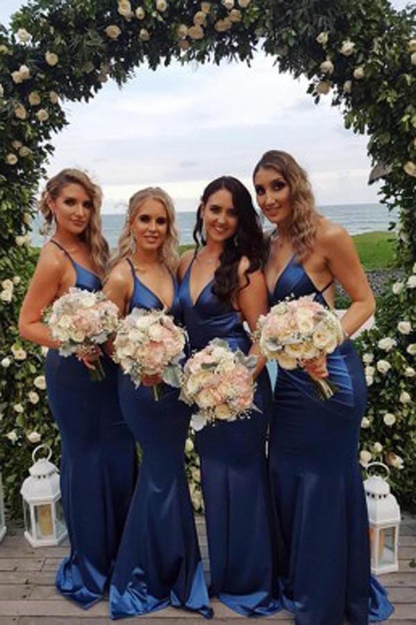 Fabulous Blue Mermaid Spaghetti Strap Bridesmaid Dress, Wedding Party Dresses, MB156