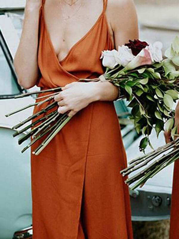 Beautiful Dark Orange A-line Spaghetti Straps Bridesmaid Dress With Split, MBD146 | wedding party dresses | long bridesmaid dress | bridesmaid dress | www.musebridals.com