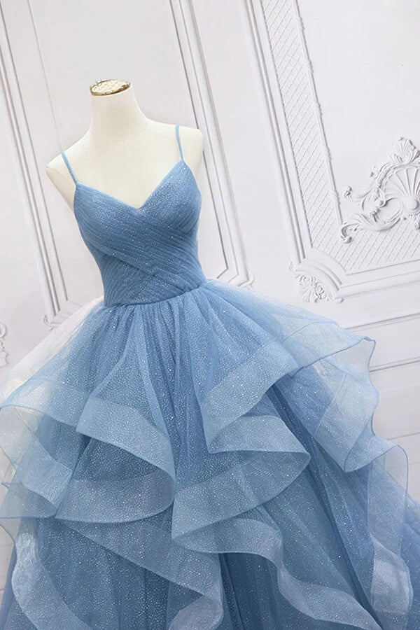 A line prom dresses | shiny blue prom dresses | long prom dresses | musebridals.com