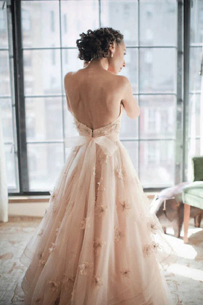 Blush Pink A-line Sweetheart Floral Backless Wedding Dress, Bridal Gowns, MW761 Blush Pink A-line Sweetheart Floral Backless Wedding Dress, Bridal Gowns, MW761