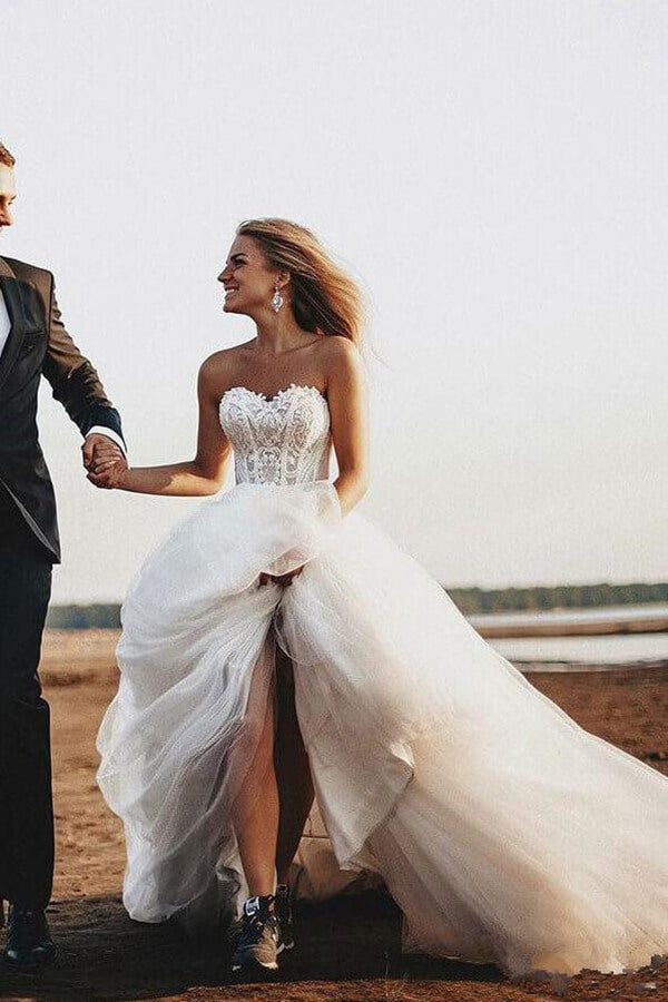 Boho Lace Bodice Sweetheart Wedding Dresses, MW548