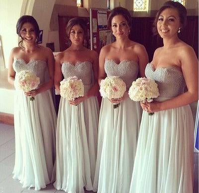 Gray A-line Lace Mismatched Long Bridesmaid Dress, Wedding Party Dresses, MB157|musebridals.com