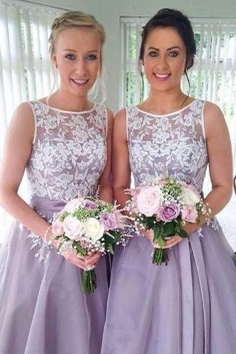Cute Lavender Lace High Neck Bridesmaid Dress, Wedding Party Dresses, MB167