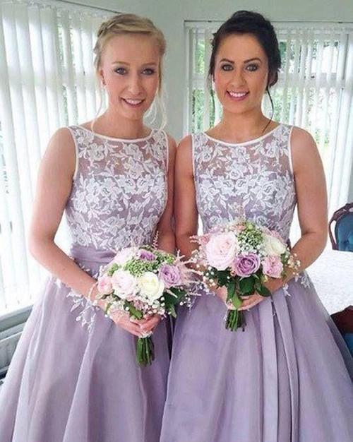 Cute Lavender Lace High Neck Bridesmaid Dress, Wedding Party Dresses, MB167|musebridals.com
