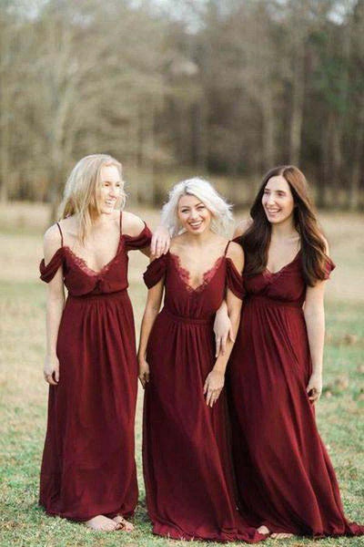 Burgundy Chiffon A-line Long Bridesmaid Dresses, Wedding Party Dress, MBD158 Burgundy Chiffon A-line Long Bridesmaid Dresses, Wedding Party Dress, MBD158