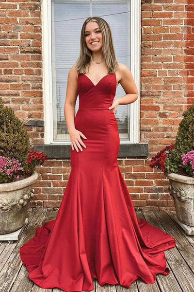 KissProm Avianna Red Mermaid V Neck Backless Sequined Lace Prom Dress with Slit Royal Blue / 2