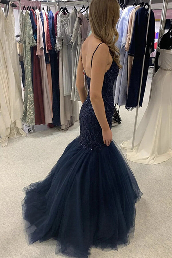 Charming Mermaid Sweetheart Navy Blue Long Prom Dresses with Lace,Evening Dresses,MP598 | lace prom dresses | mermaid prom dresses | long prom dress | musebridals.com