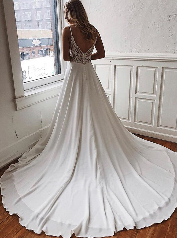 Cheap Spaghetti Straps Lace See Through Wedding Dresses Online,Cheap Unique Bridal Dresses,MW423 | musebridals.com