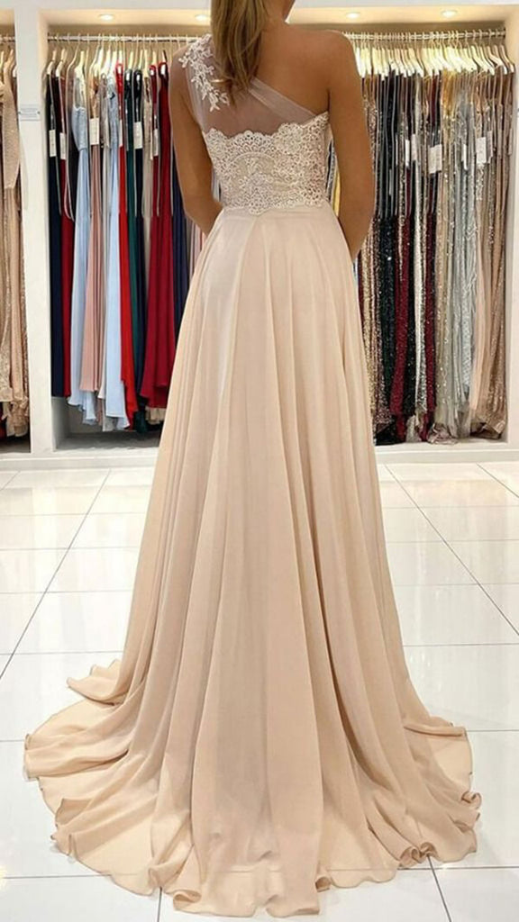 Chiffon A-line One Shoulder Lace Prom Dresses MP633 | Musebridals Chiffon A-line One Shoulder Lace Prom Dresses MP633 | Musebridals