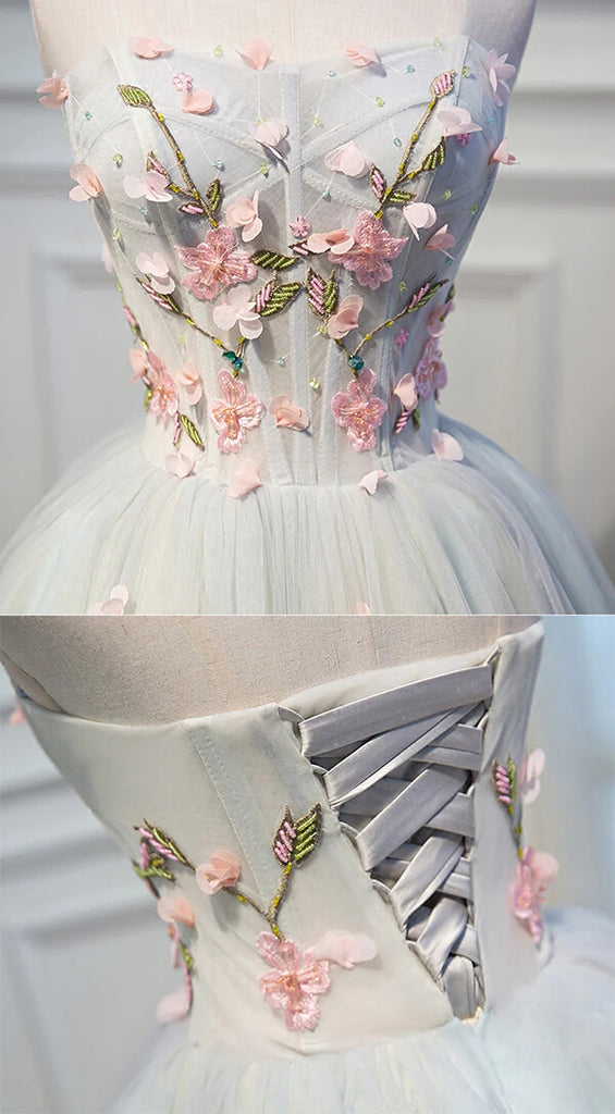 Gray A-line Sweetheart Flowers Homecoming Dresses MH543 | Musebridals Gray A-line Sweetheart Flowers Homecoming Dresses MH543 | Musebridals