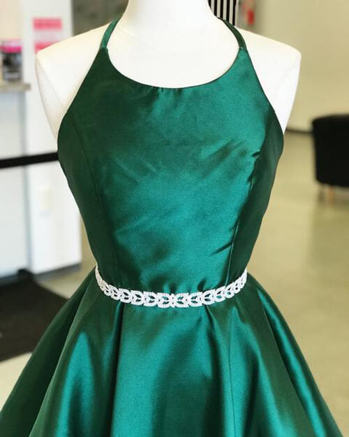 Dark Green Satin Round Neck Homecoming Dresses, Short Prom Dress, MH526 | simple homecoming dresses | school event dress | sweet 16 dresses | short party dresses | www.musebridals.com