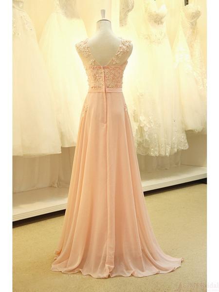 Chiffon A-line Floor Length Real Made Appliques Long Prom Dress Evening Dress, MP277|musebridals.com